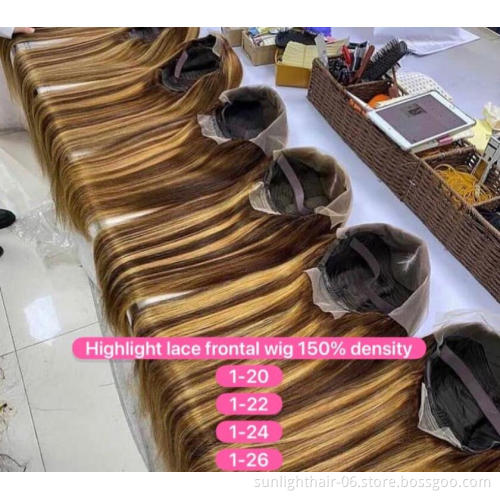 Sunlight brazilian straight wig color hair extensions 427 front lace wigs 36 38 42 inch straight virgin brazilian human hair